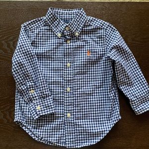 RALPH LAUREN 2T long sleeve button down shirt blue & white gingham toddler kid